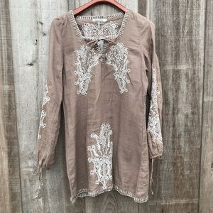 Monoreno | Linen Embroidered Tunic Dress Size M